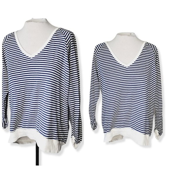 ARITZIA TNA Cotton V-Neck Striped Marina Sweater - Picture 1 of 9